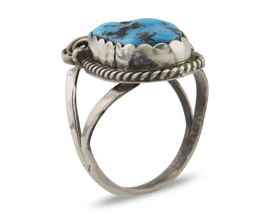 Navajo Ring 925 Silver Sleeping Beauty Turquoise Signed Justin Morris C.80's