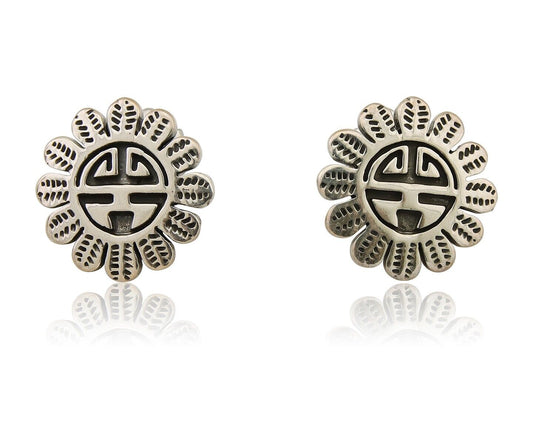Navajo Tiwa Sun Earrings 925 Silver Native American Artist C.80's
