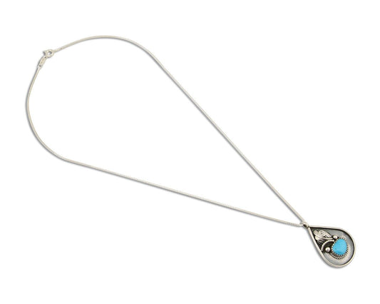 Navajo Necklace 925 Silver Natural Blue Turquoise Artist Signed JASON BAHE C.80s