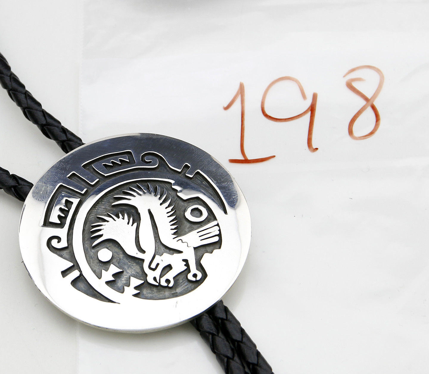 Navajo Artist Sharon Cisco Round Eagle Scenic 925 Solid Sterling Silver Bolo Tie