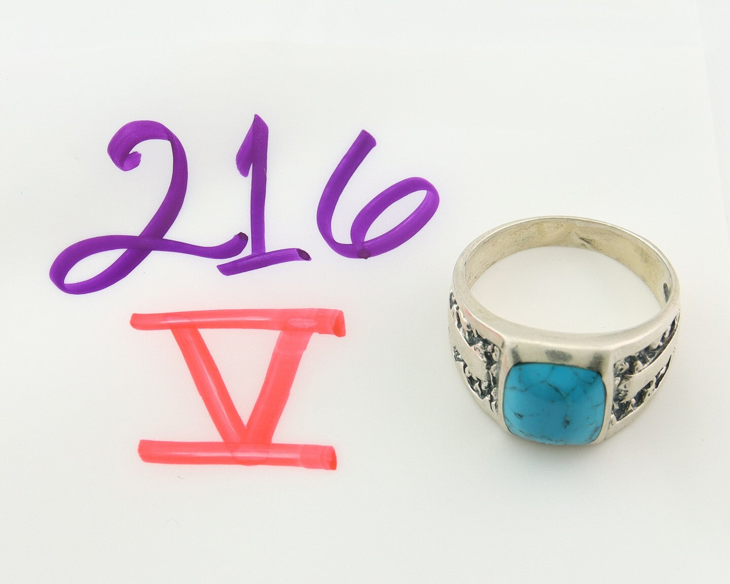 Men Vintage Nugget Ring 925 Sterling Turquoise Artist Signed SC Size 10