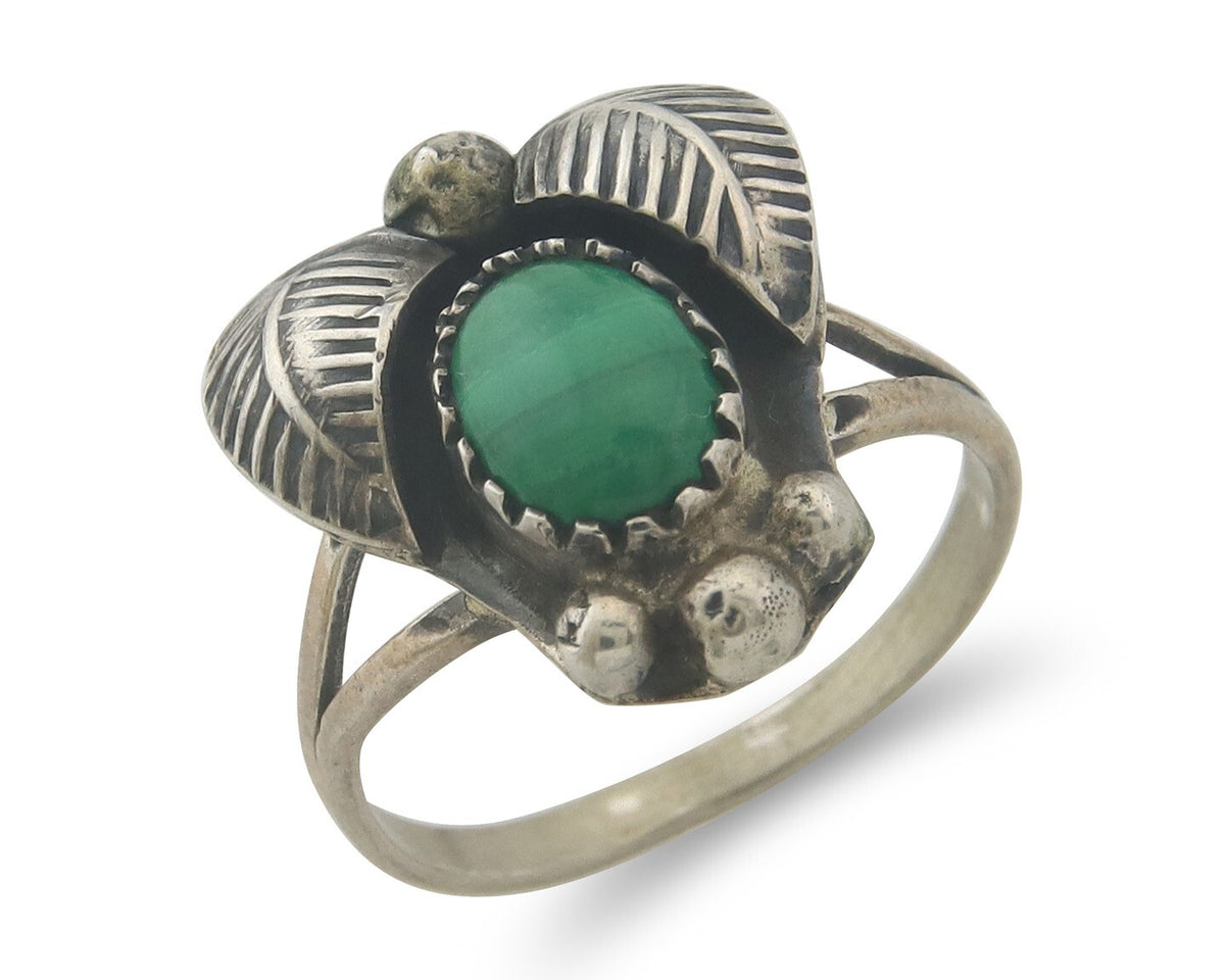 Vintage Navajo Ring 925 Sterling Authentic Traditional Malachite Size 5.5