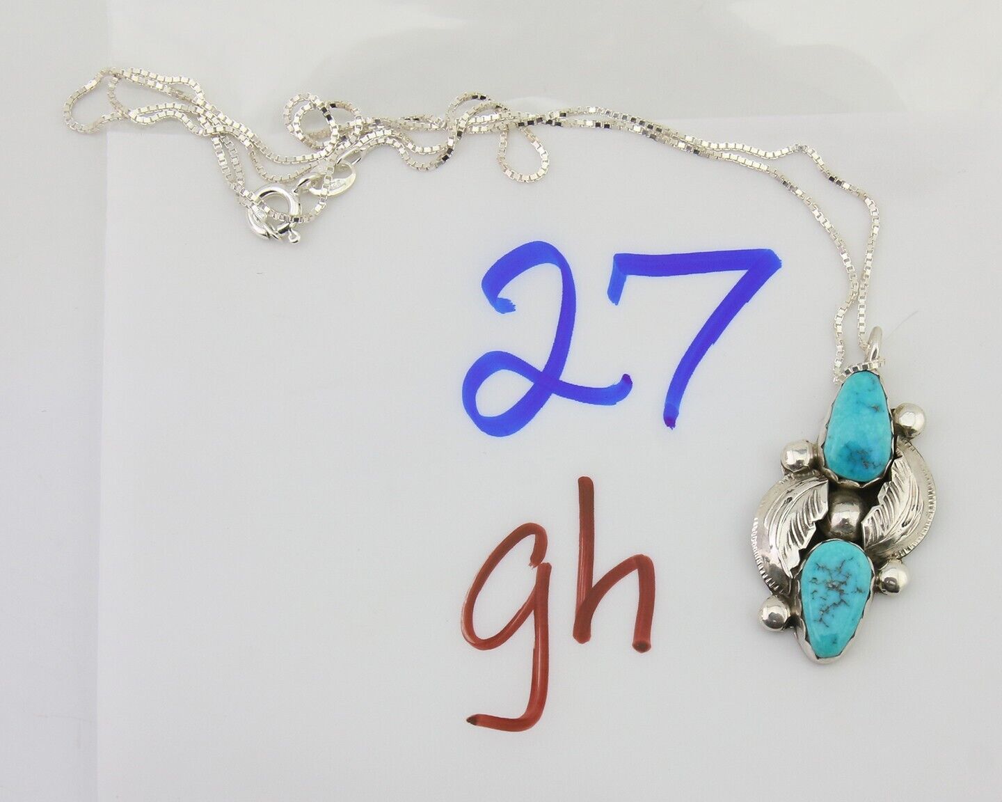 Navajo Turquoise Handmade Necklace 925 Silver Signed Simplicio C.80's