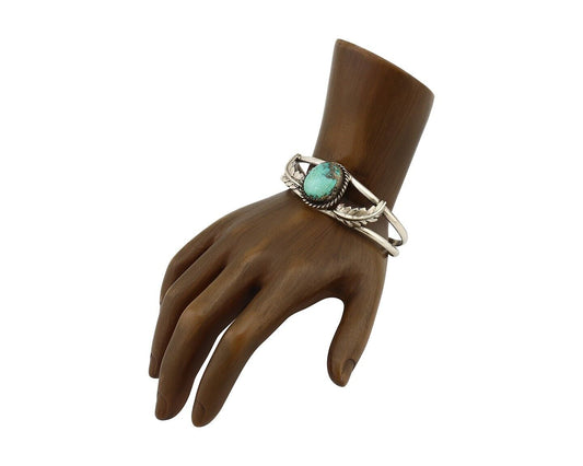 Navajo Bracelet 925 Silver Natural Blue Turquoise Artist Signed Rising Sun C80s