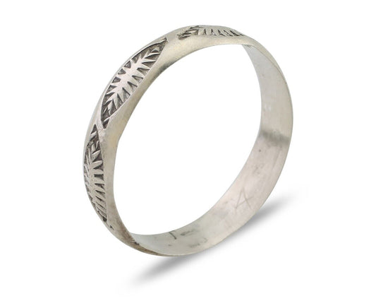 Navajo Hand Stamped Band 925 Silver 5.0 mm Signed Larry Chavez Size 11.75 C.80's