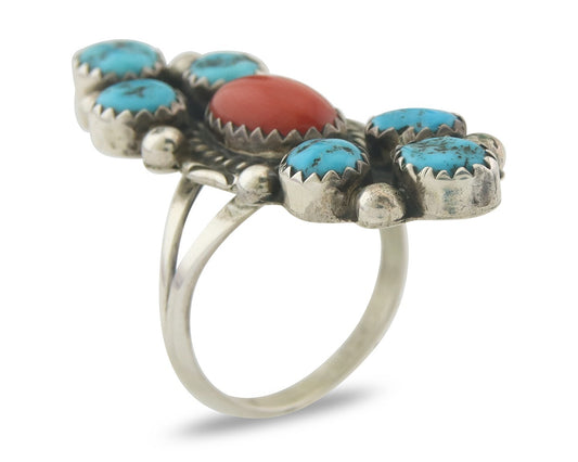Vintage Navajo Ring 925 Sterling Natural Gemstones Signed IHMJ & MT Sz 6.75