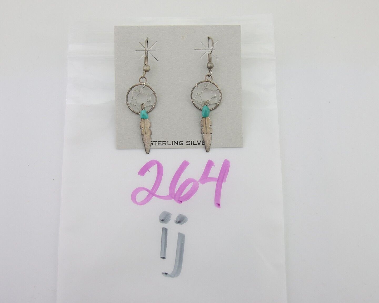 Navajo Dangle Dream Catcher Earrings 925 Silver Blue Turquoise Native Artist C80