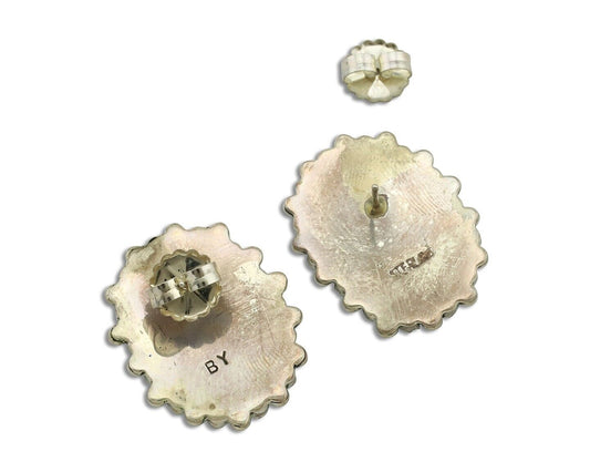 Navajo Earrings 925 Silver Sleeping Beauty Turquoise Signed B Yazzie C.80's