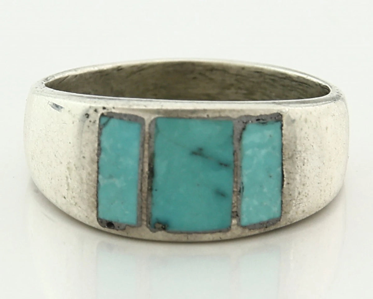 Men Navajo Ring Sterling Silver Natural Blue Turquoise Vintage C.70's Size 11.25