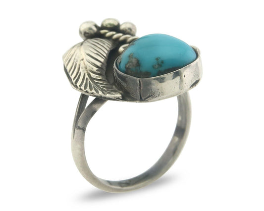 Navajo Ring 925 Sterling Turquoise Handmade Signed Big B C.80's Size 6.75