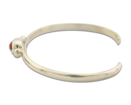 Navajo Bracelet .925 Silver Natural Red Coral Cuff Native American Artist C.80's