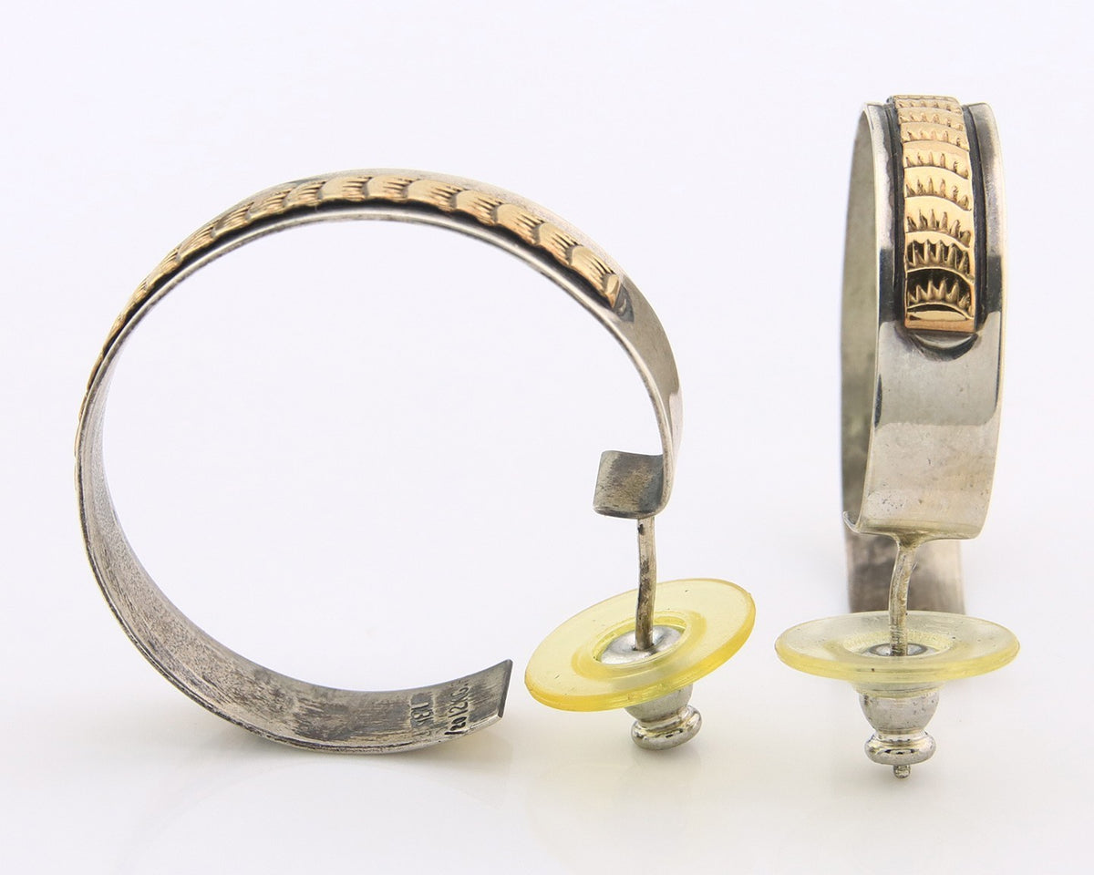 Navajo Earrings Sterling Silver & Gold Vintage Handmade