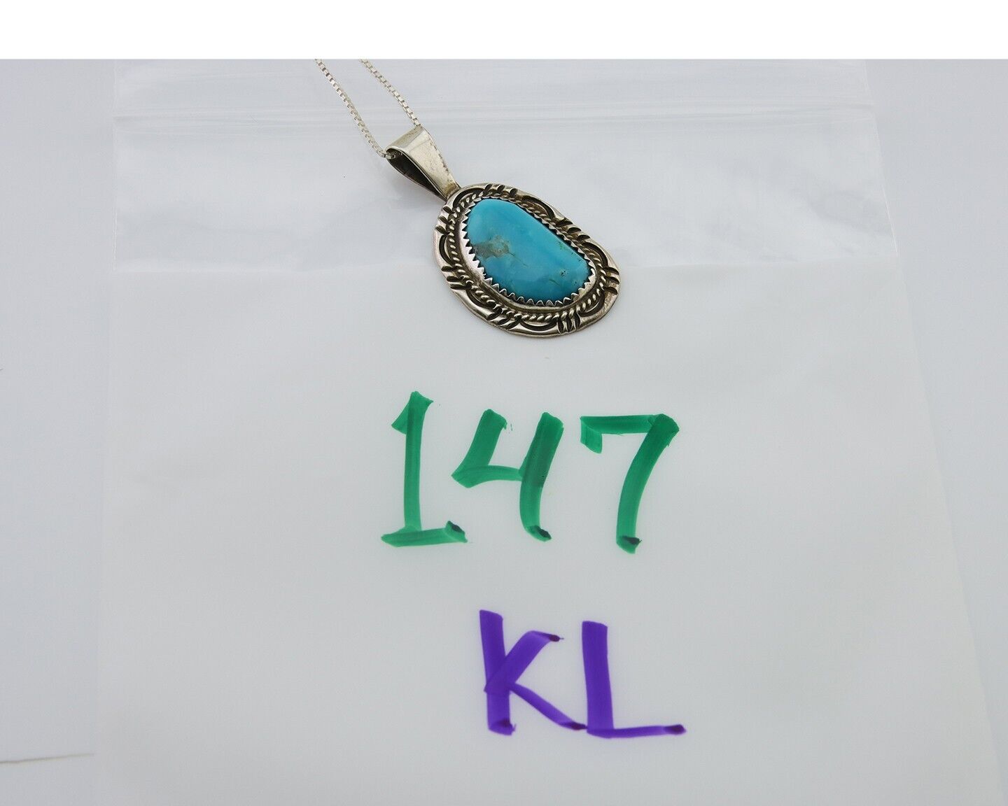 Navajo Necklace 925 Silver Natural Blue Turquoise Artist Signed Mike Begay C.80s