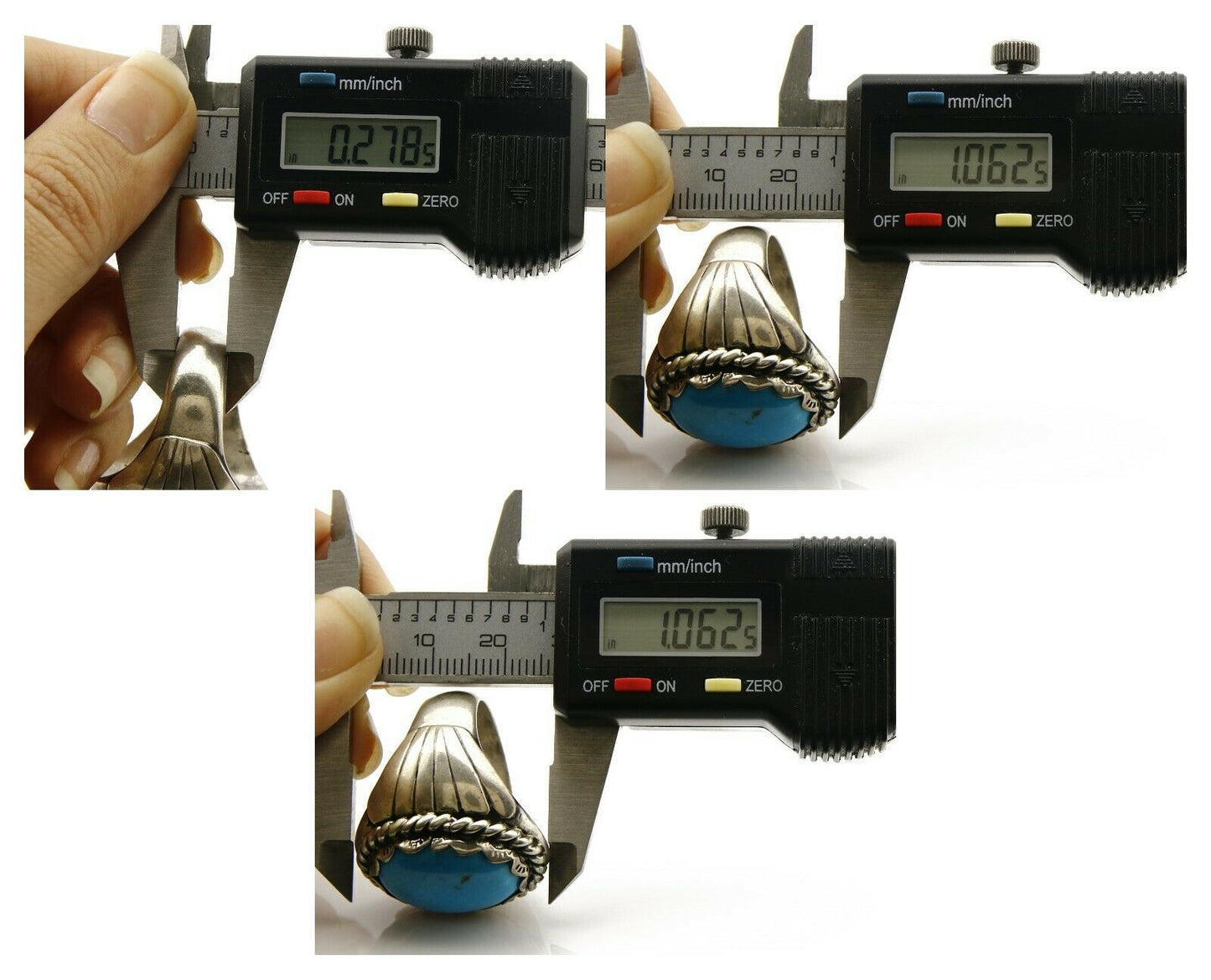 Navajo Ring .925 SOLID Silver Kingman Turquoise Signed Artist TeePee C.80's