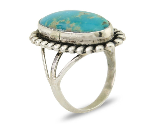Navajo Shield Ring 925 Silver Arizona Turquoise Native Artist C.80's
