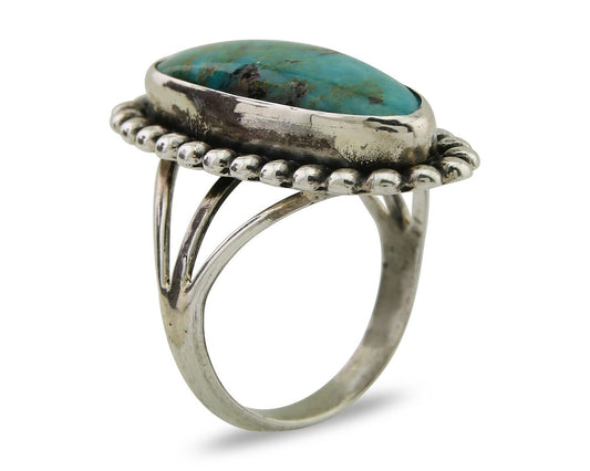 Navajo Shield Ring 925 Silver Arizona Turquoise Native Artist C.80's