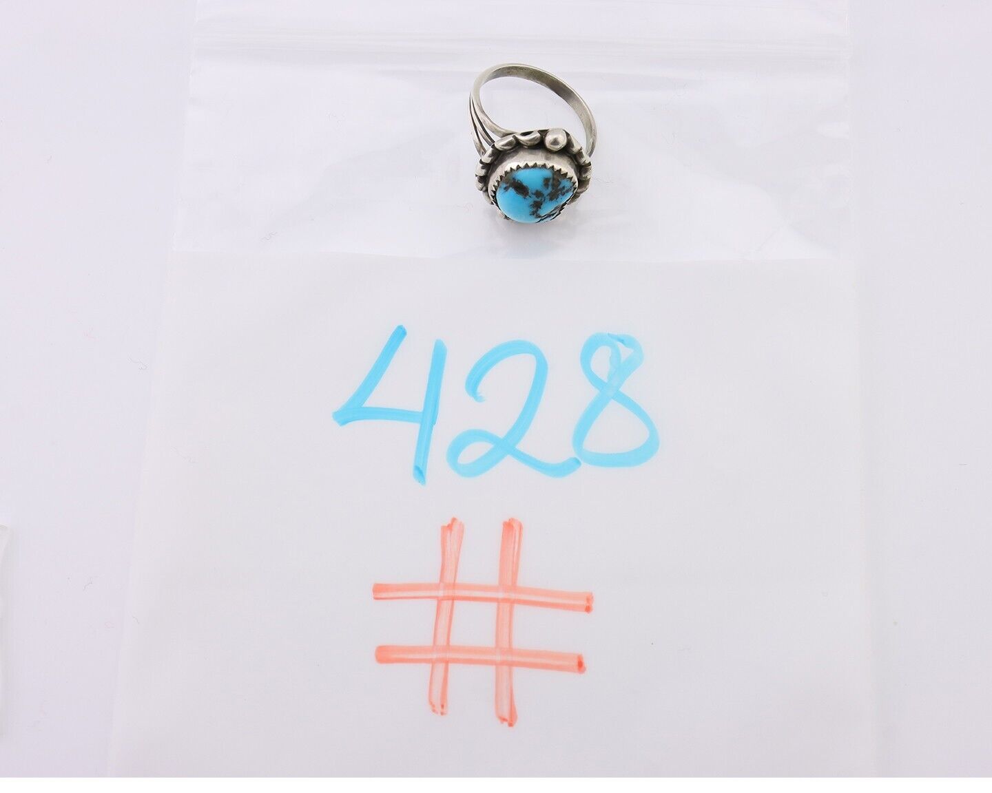 Navajo Ring 925 Silver Sleeping Beauty Turquoise Artist Signed SC C.80's