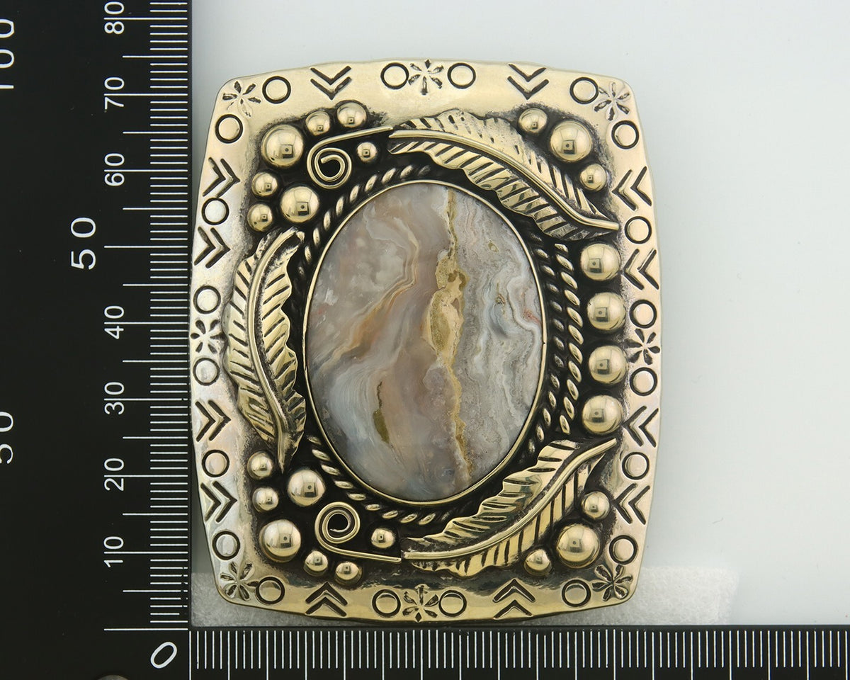 Navajo Belt Buckle .999 Nickel Agate Native Artist Handmade 2.5 x 3.0 in C.80s