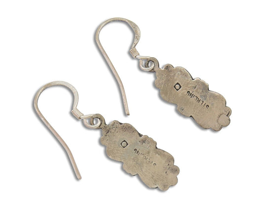 Navajo Hand Stamped Earrings 925 Silver Natural Turquoise Native Artist C.80's