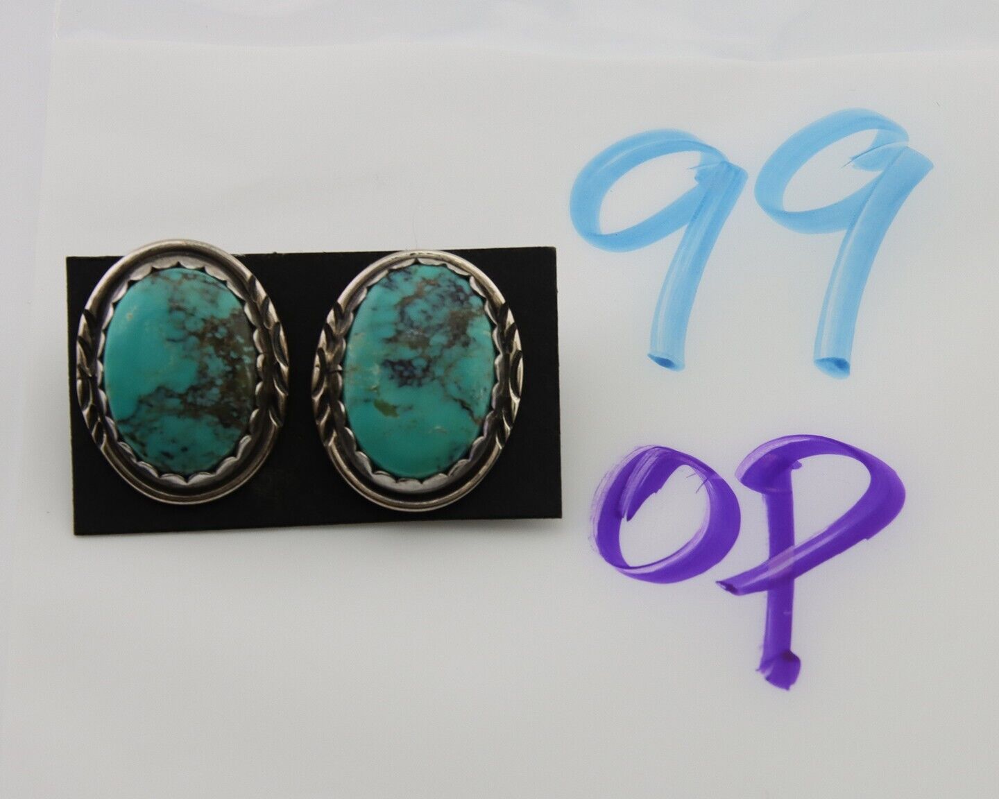 Navajo Earrings 925 Silver Natural Blue Native American Artist C.80's