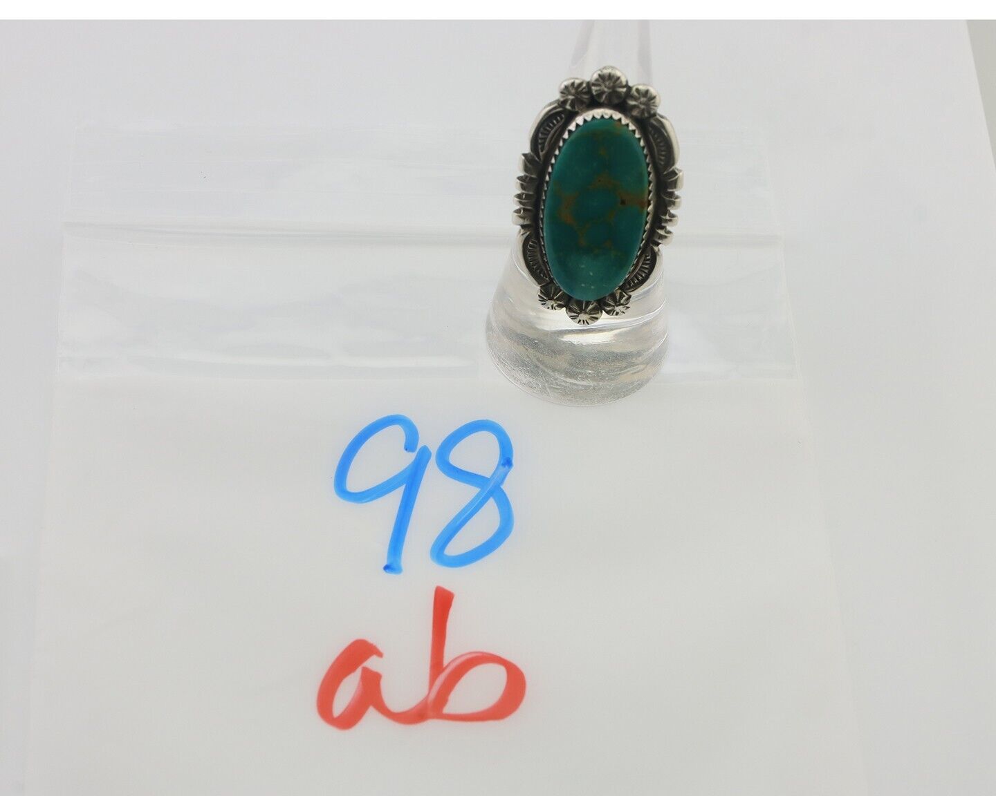 Navajo Ring 925 Silver Blue Gem Turquoise Native American Artist C.80's