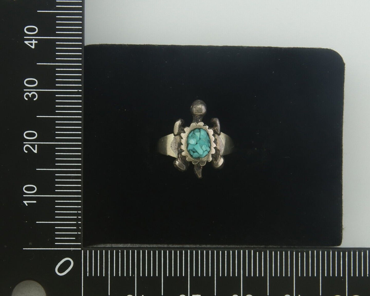 Navajo Toe Ring 925 Silver Inlaid Turtle Turquoise C.80's Size 1.75