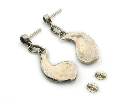 Navajo Dangle Earrings Sterling Silver Gemstone Vintage Signed SB