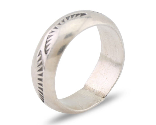 Navajo Hand Stamped Band 925 Silver 6.0 mm Signed Larry Chavez Size 5.0 C.80's
