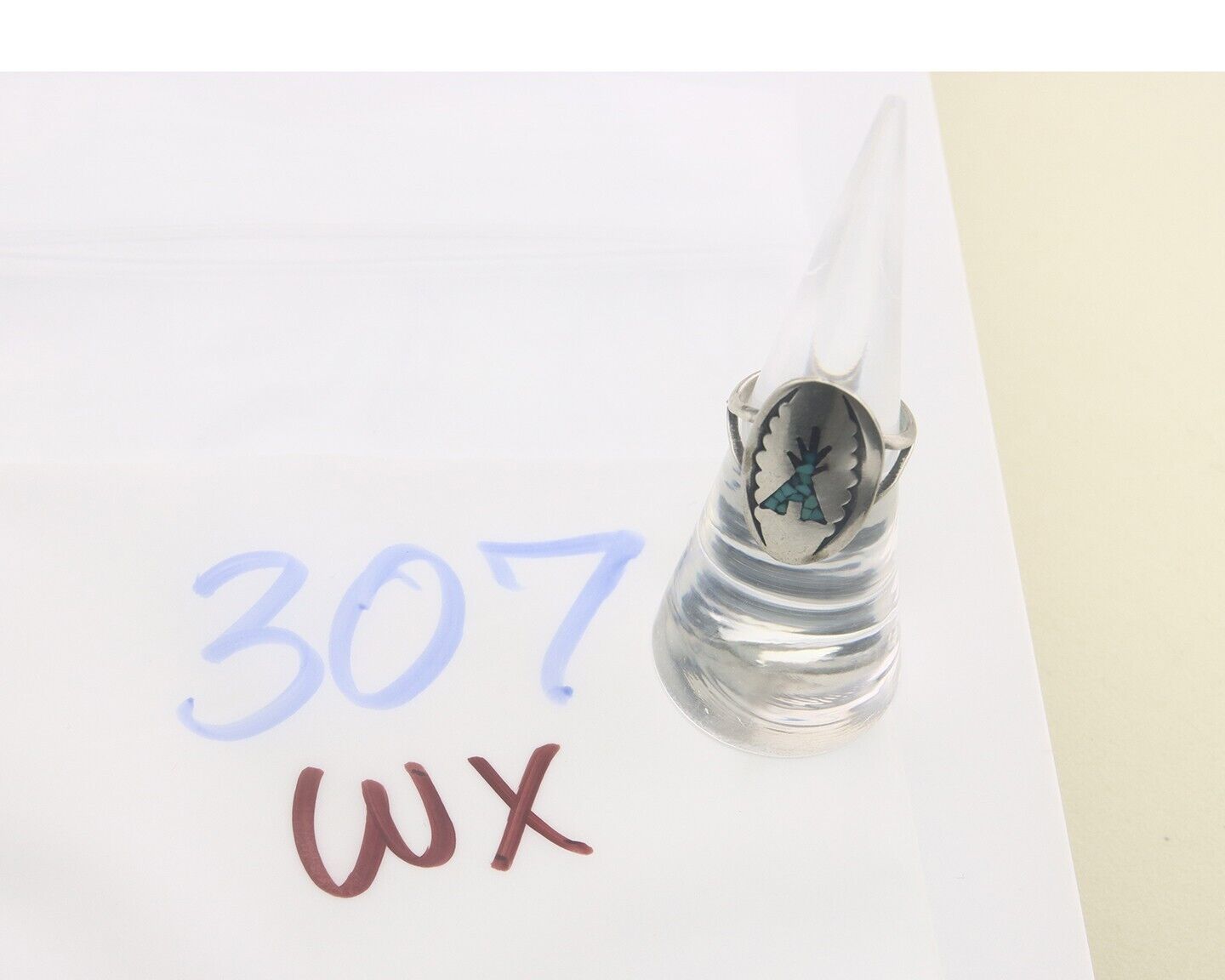 Navajo Ring 925 Sterling Natural Chip Inlay Coral & Turquoise C.80's Size 5.0