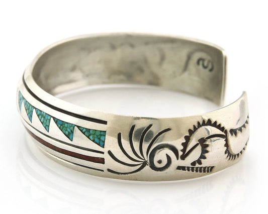 Navajo Cuff Bracelet Sterling Silver Authentic Turquoise Signed Stanley Bain