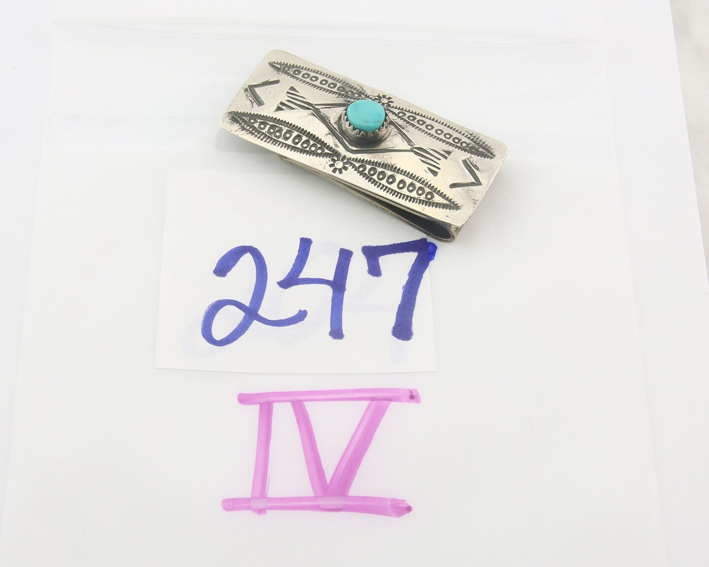 Navajo Money Clip 925 Silver & 999 Nickle Hand Stamp Native American Artist C80s