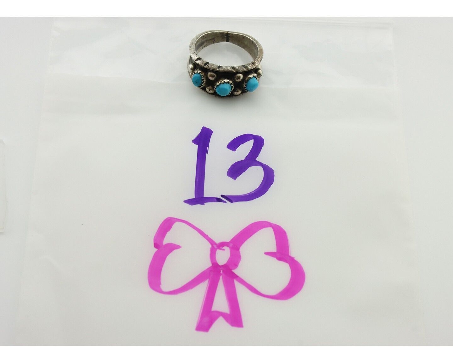 Zuni Ring .925 Silver Natural Sleeping Beauty Turquoise Signed MZR C.80's