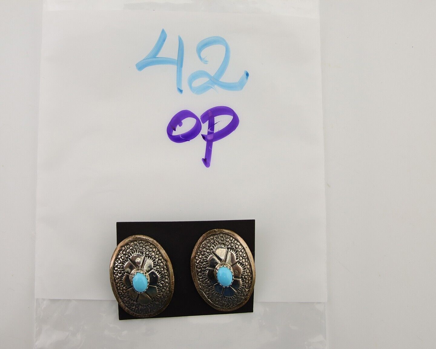 Navajo Earrings 925 Silver Blue Turquoise Native American Artist C.80's