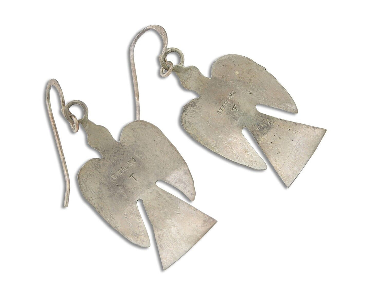 Navajo Thunderbird Earrings 925 Silver Natural Turquoise Native Artist C.80's