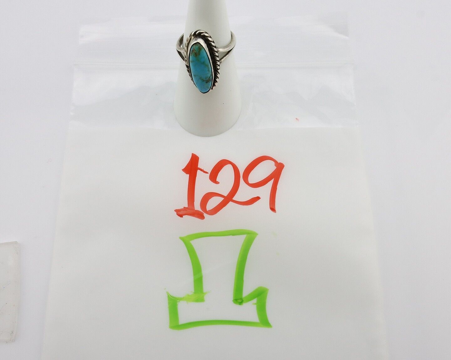 Navajo Ring 925 Silver Kingman Turquoise Native American Artist C.80's