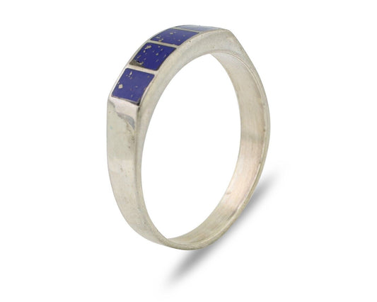 Navajo Handmade Ring 925 Silver Natural Lapis Lazuli Artist Signed SC C.80's