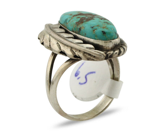 Navajo Ring 925 Silver Spiderweb Turquoise Native Artist Signed C.80's