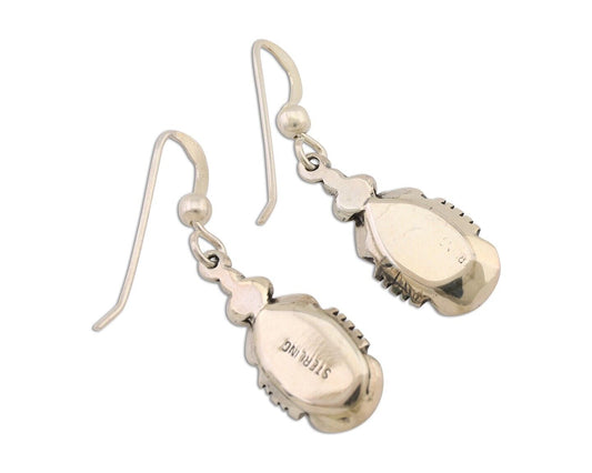 Navajo Dangle Earrings 925 Silver Natural Malachite Native American Artist C.80s