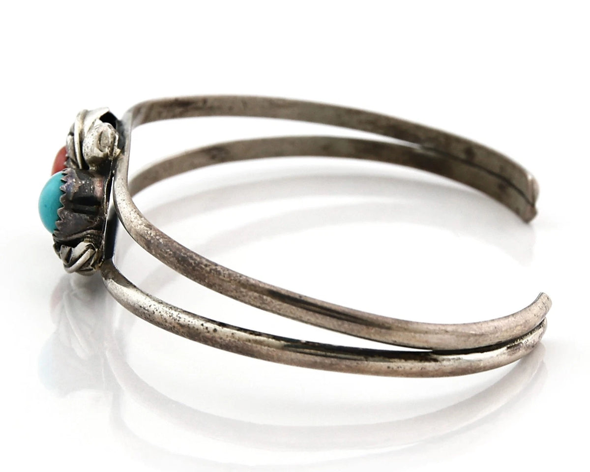 Navajo Cuff Bracelet Sterling Silver Gemstone Native American Artist C.80's