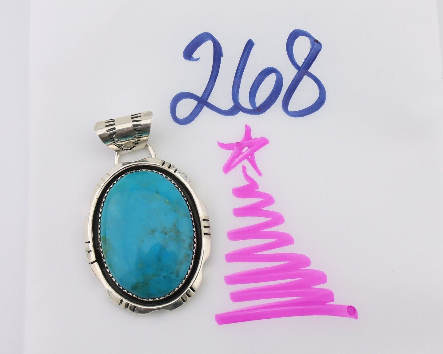 Navajo Pendant 925 Silver Blue Kingman Turquoise Native American Artist C.80's