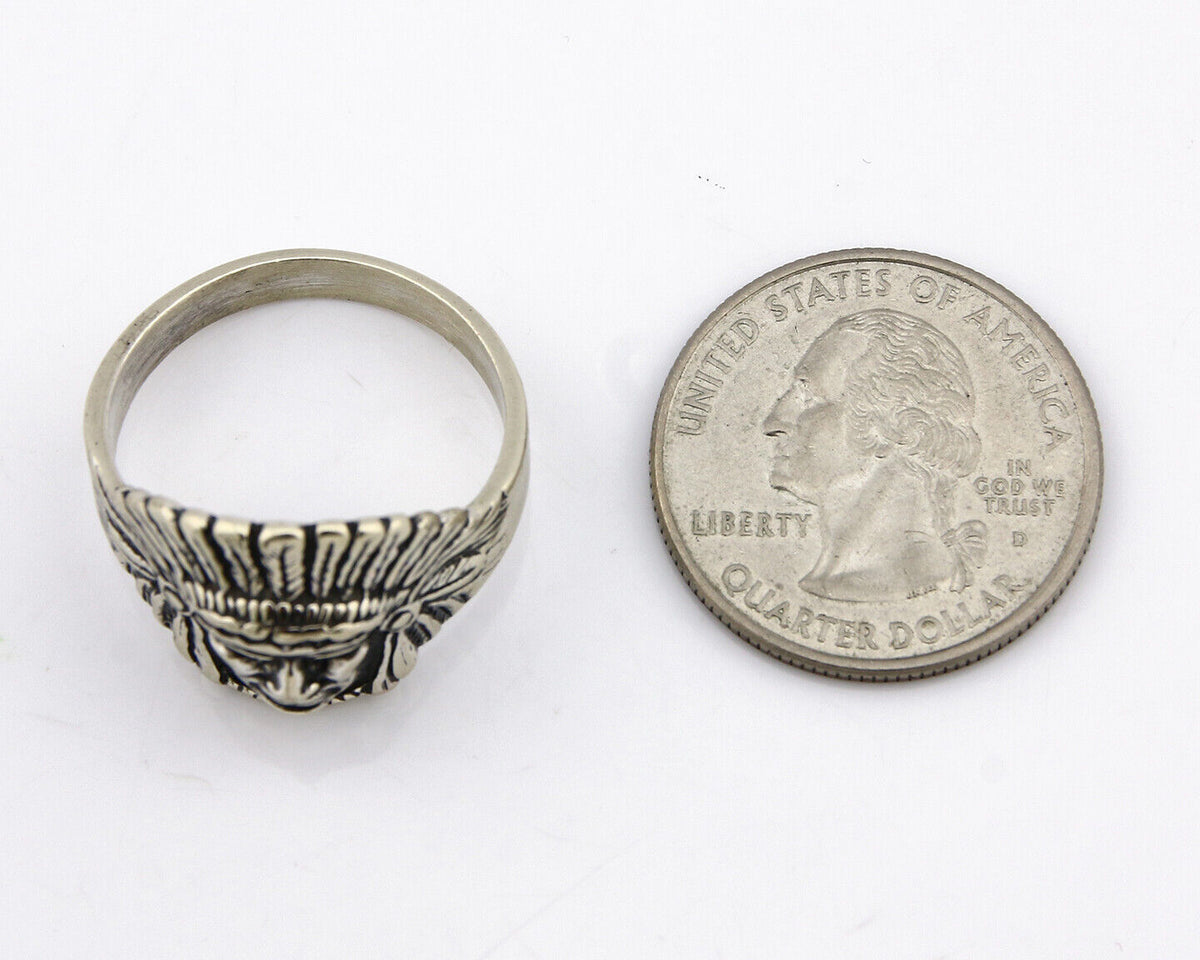 Navajo Warrior Chief Ring .925 Silver Artist Signed Wheeler C.80's Size 11.25