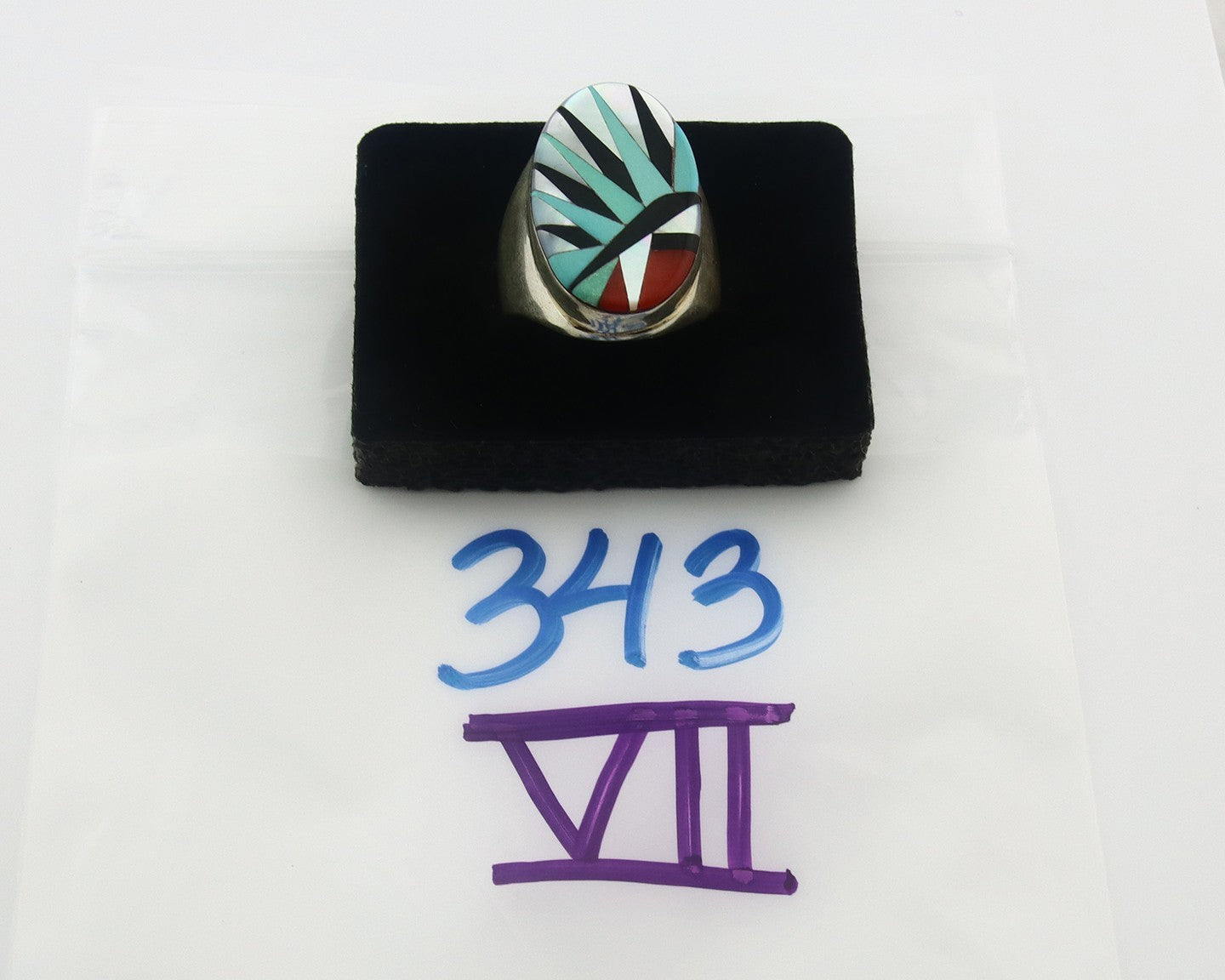 Large Vintage Zuni Ring Sterling Silver Authentic Gemstone Handmade Size 11