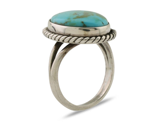 Navajo Ring 925 Silver Kingman Turquoise Native American Artist C.80's