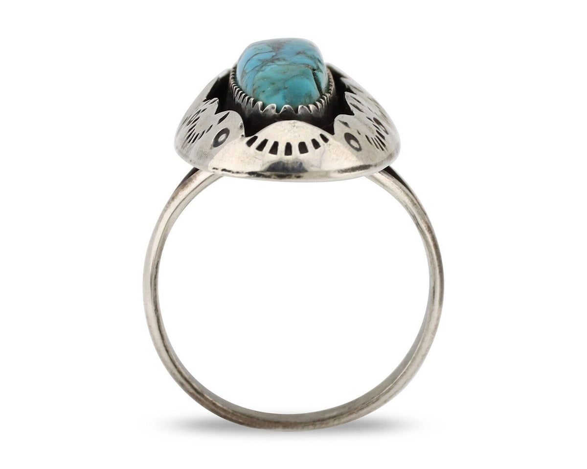 Navajo Ring 925 Silver Blue Spiderweb Turquoise Native American Artist C.80's