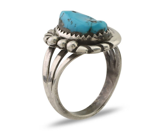 Navajo Ring 925 Silver Sleeping Beauty Turquoise Native American Artist C.80's