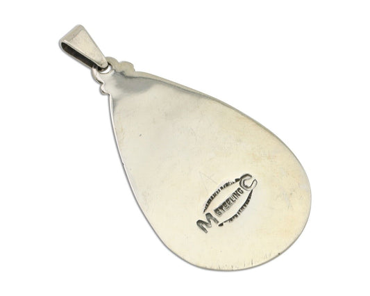 Navajo Pendant 925 Silver Green Turquoise Artist Signed MC C.80's