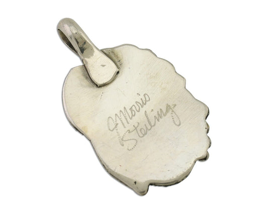 Navajo Pendant 925 Silver Sleeping B Turquoise Signed Justin Morris C.80's