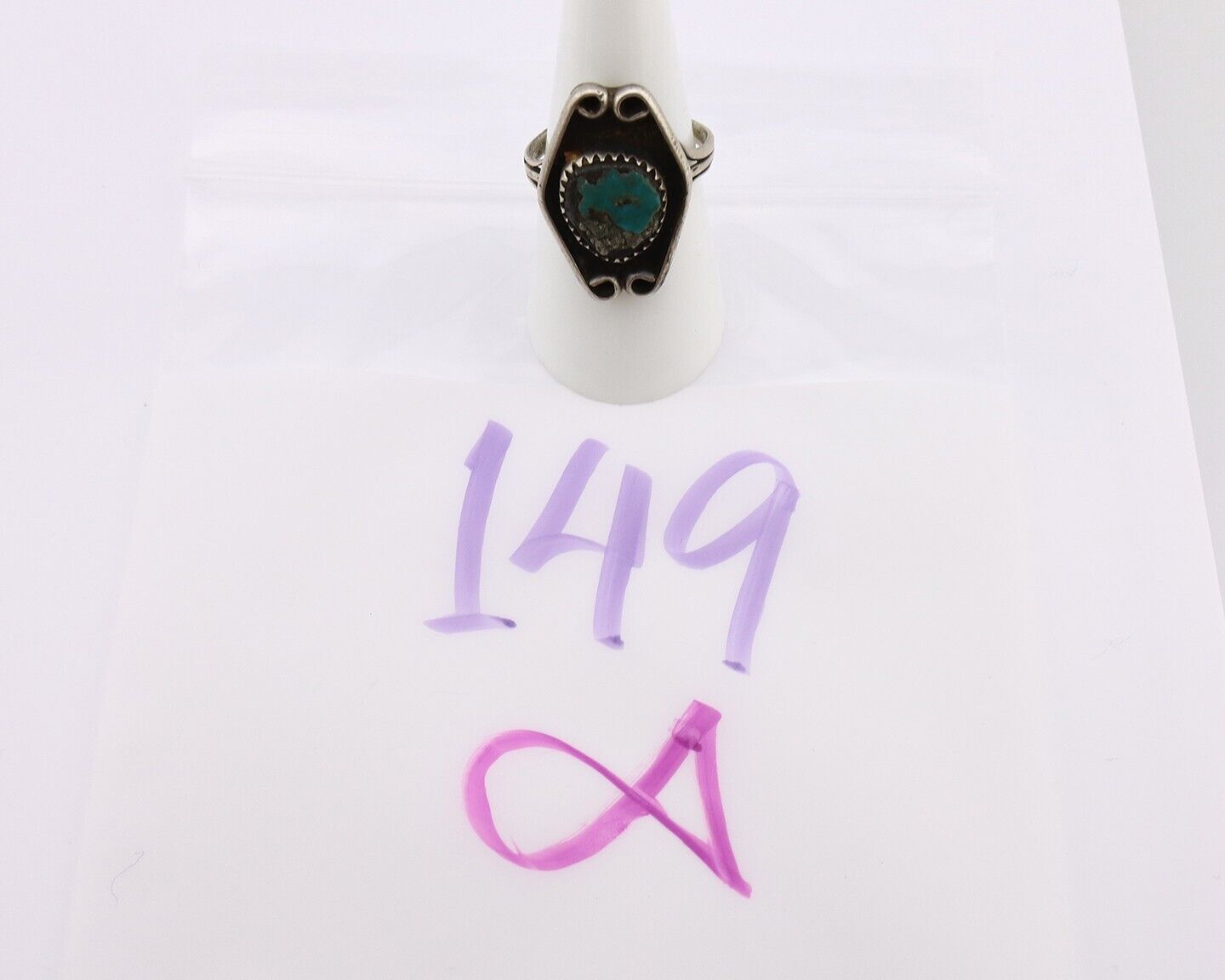 Navajo Ring 925 Silver Blue Turquoise & Pyrite Native American Artist C.80's