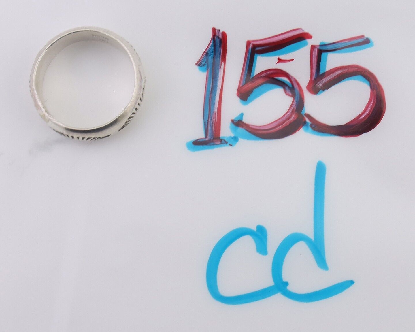 Navajo Hand Stamped Band 925 Silver 6.0 mm Signed Larry Chavez Size 6.0 C.80's