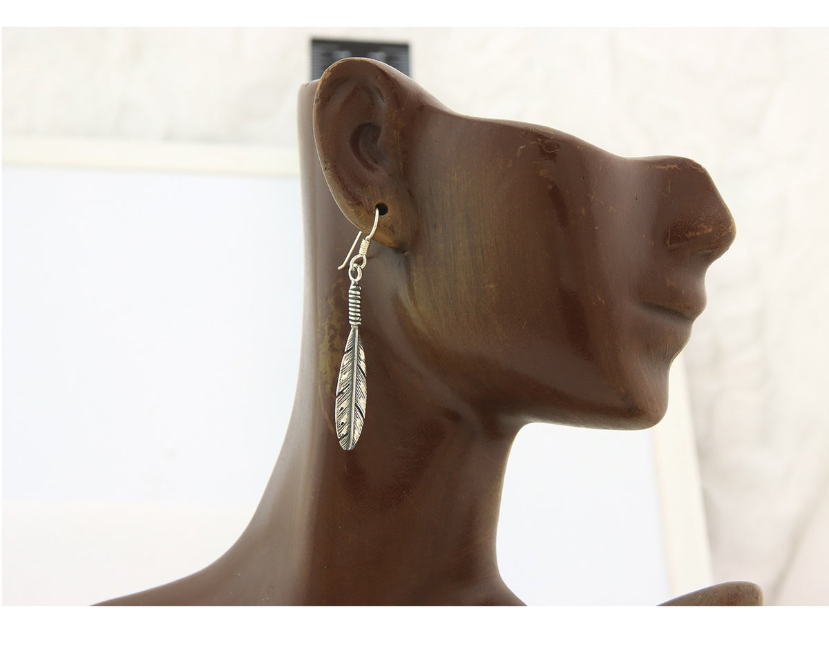 Navajo Eagle Feather Earrings Sterling Silver Dangle Vintage
